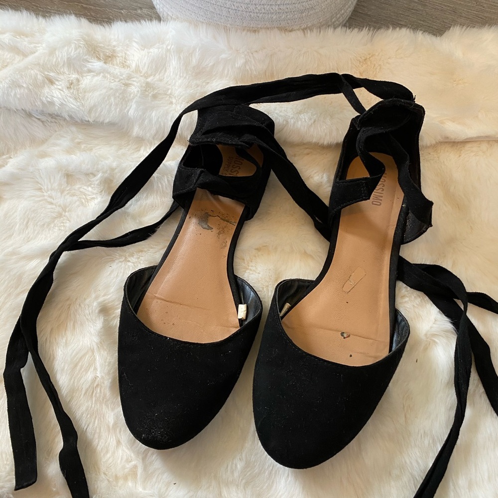 Black lace up Ballet Flats